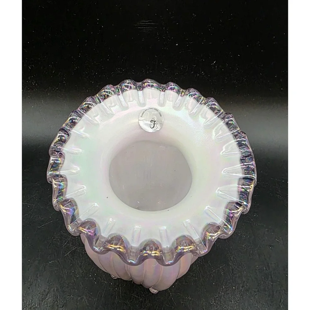 Vintage Fenton Art Glass 95th Anniversary Crimped Pink Cased Vase 5